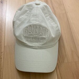 Ganni Ivory Embroidered Cap